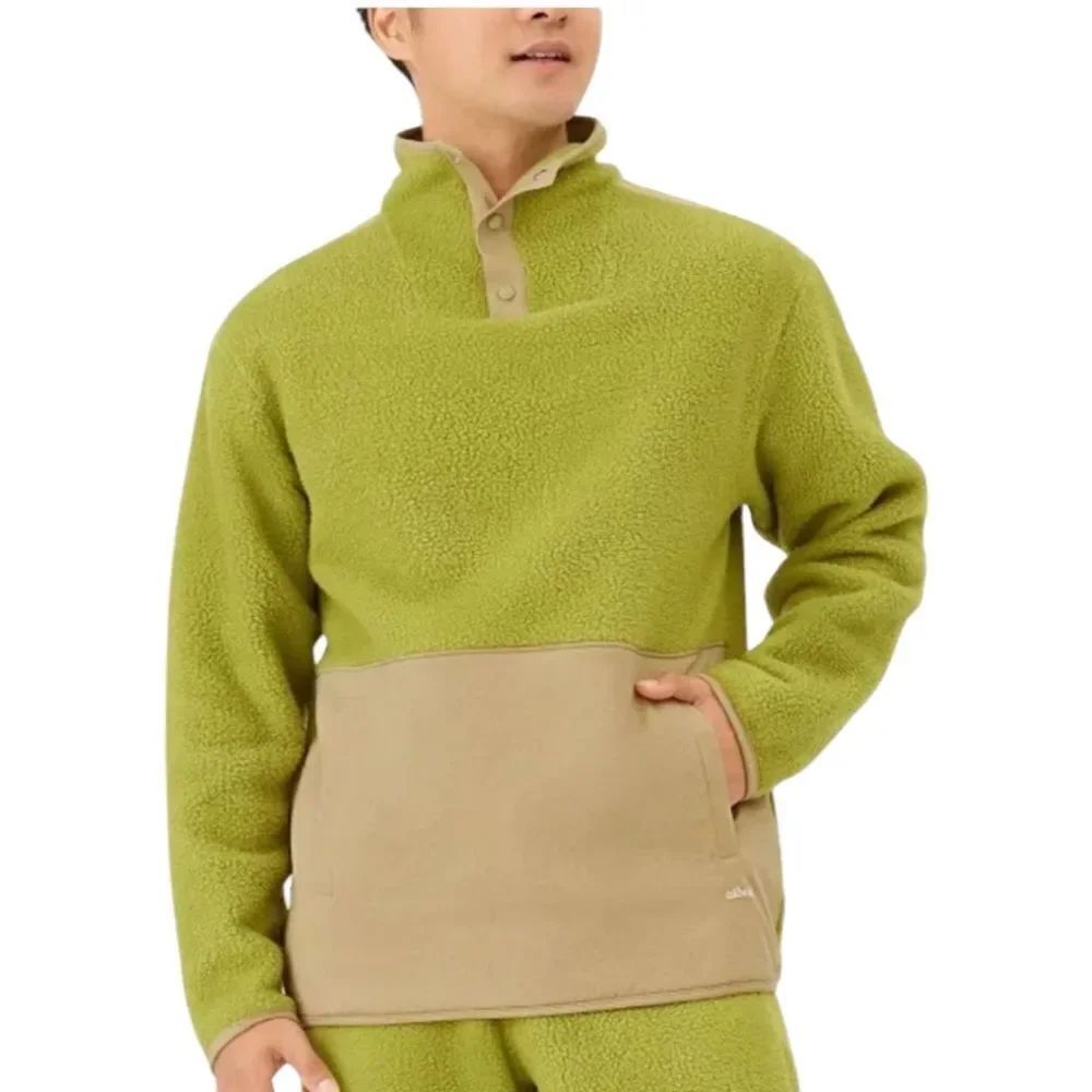 NWT Allbirds Fluff Fleece Snap Pullover Hazy Lime Beige Size L